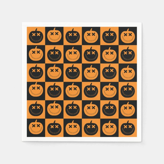 Servilleta De Papel Patrón de cheques de Halloween con calabazas (Anverso)