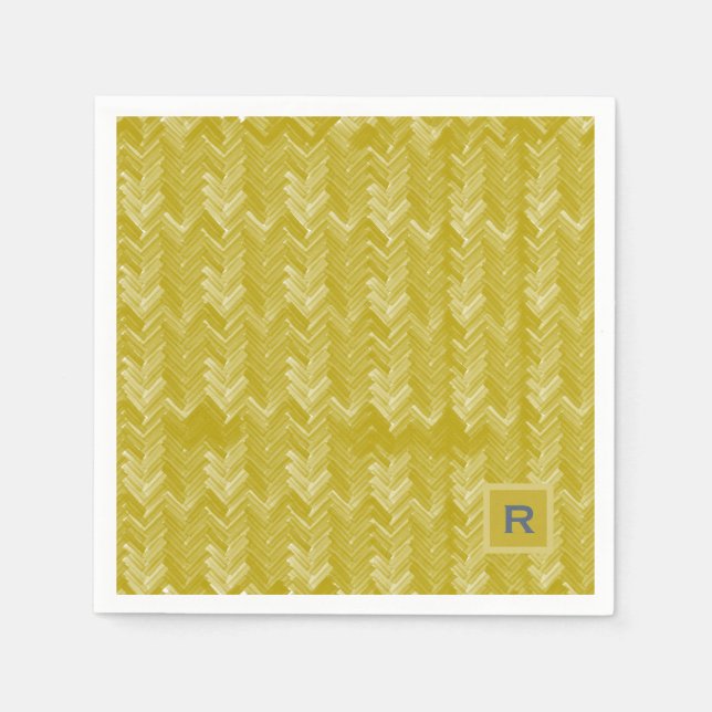 Servilleta De Papel Patrón de Chevron Herringbone Inicial Dorado Vinta (Anverso)