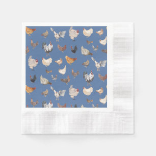 Servilleta De Papel Patrón de Chicken Happy sobre azul denim