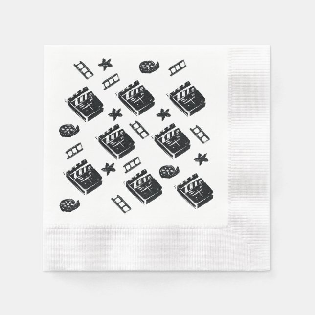 Servilleta De Papel Patrón de ciak con símbolos de cine y tablero de c (Anverso)