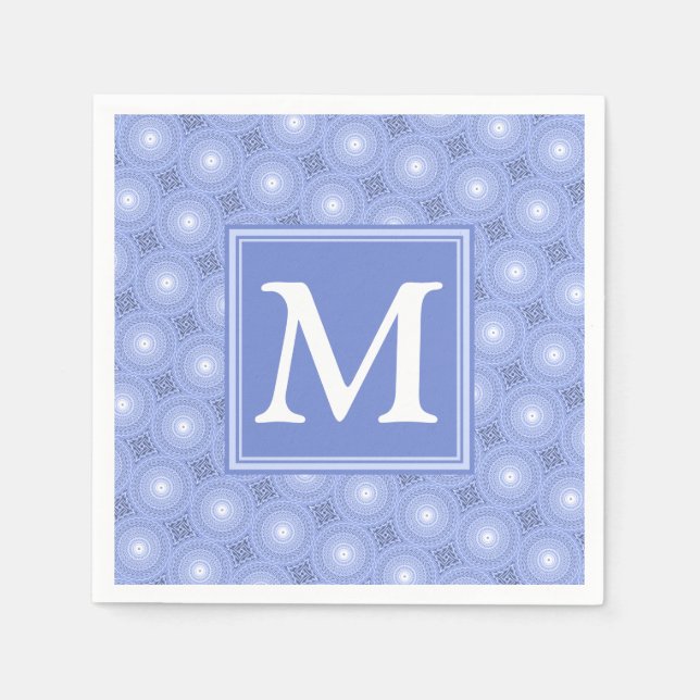 Servilleta De Papel Patrón de círculos azules de monograma (Anverso)