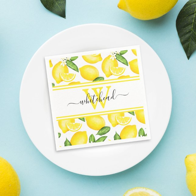 Servilleta De Papel Patrón de cítricos monograma limón (Subido por el creador)