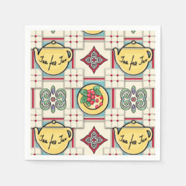Servilleta De Papel Patrón de cocina de los años 1940 con teteras amar