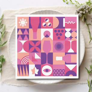 Servilleta De Papel Patrón de cóctel Bauhaus de vino rosa púrpura retr