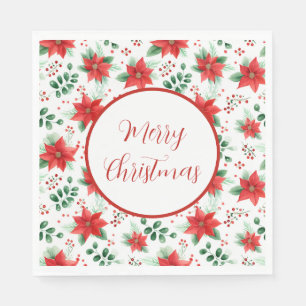 Servilleta De Papel Patrón de color de agua de la poinsettias roja de 