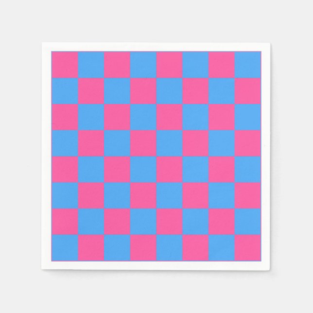 Servilleta De Papel Patrón de comprobación azul rosa (Anverso)