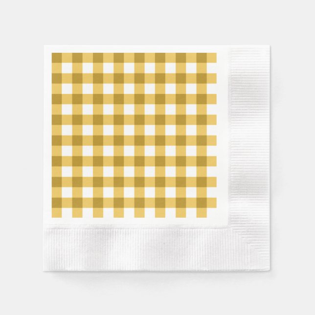 Servilleta De Papel Patrón De Comprobación De Gingham Amarillo Y Blanc (Anverso)