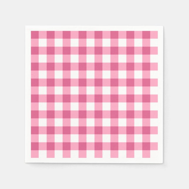 Servilleta De Papel Patrón De Comprobación De Gingham Rosado Y Blanco (Anverso)