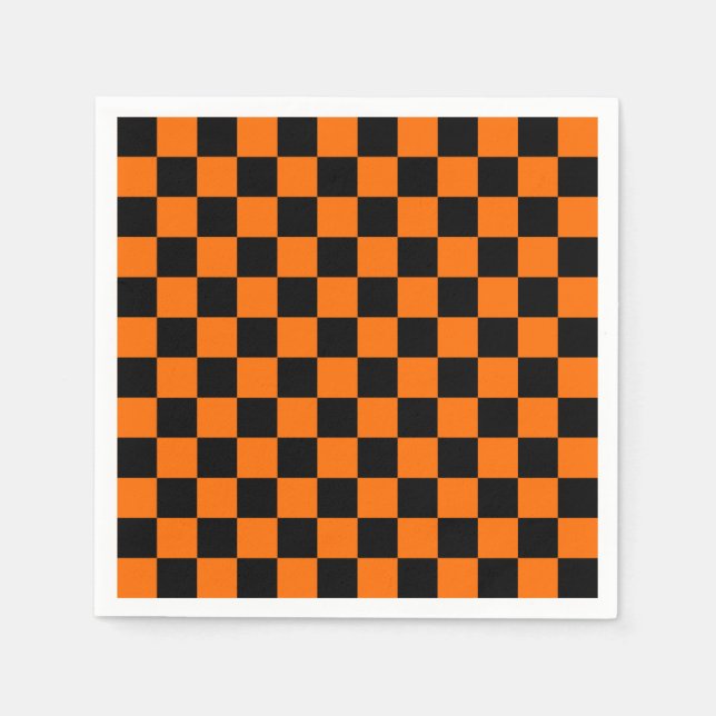 Servilleta De Papel Patrón de comprobación de negro naranja (Anverso)