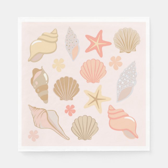 Servilleta De Papel Patrón de Conchas de Mar Rosadas (Anverso)