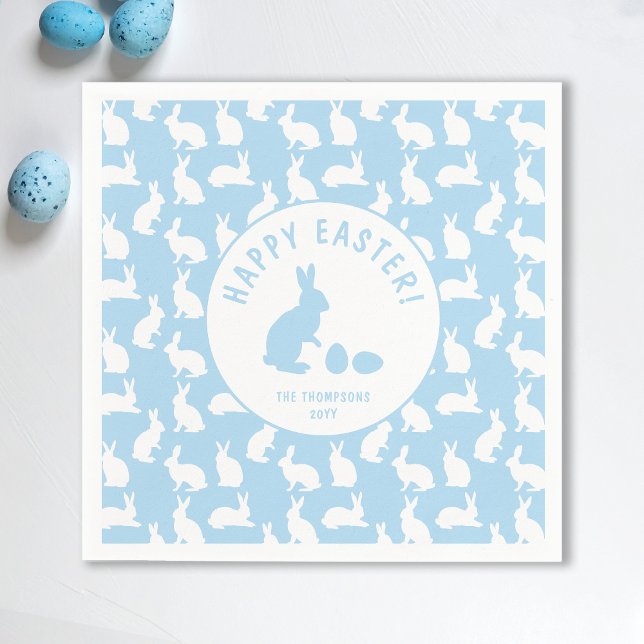 Servilleta De Papel Patrón de conejo blanco sobre azul claro, Pascua a (Subido por el creador)
