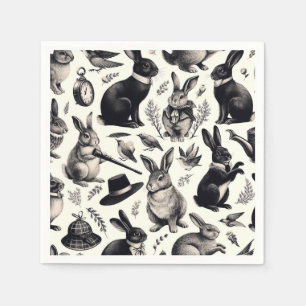 Servilleta De Papel Patrón de conejo de cosecha