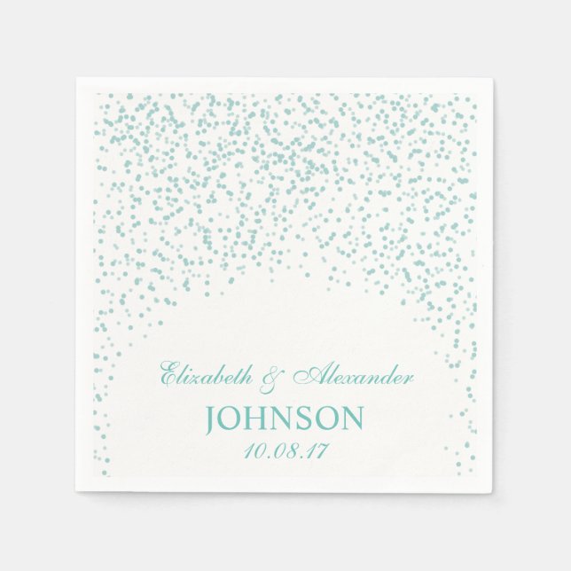 Servilleta De Papel Patrón de confetán azul turquesa y Boda blanco (Anverso)