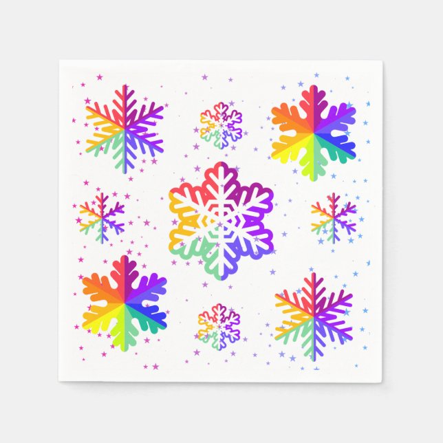 Servilleta De Papel patrón de copo de nieve arco iris (Anverso)