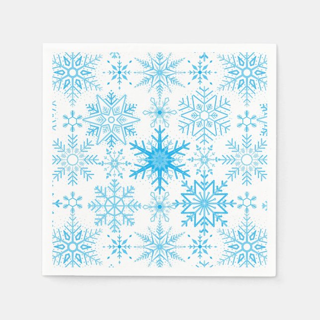 Servilleta De Papel Patrón de copo de nieve azul (Anverso)