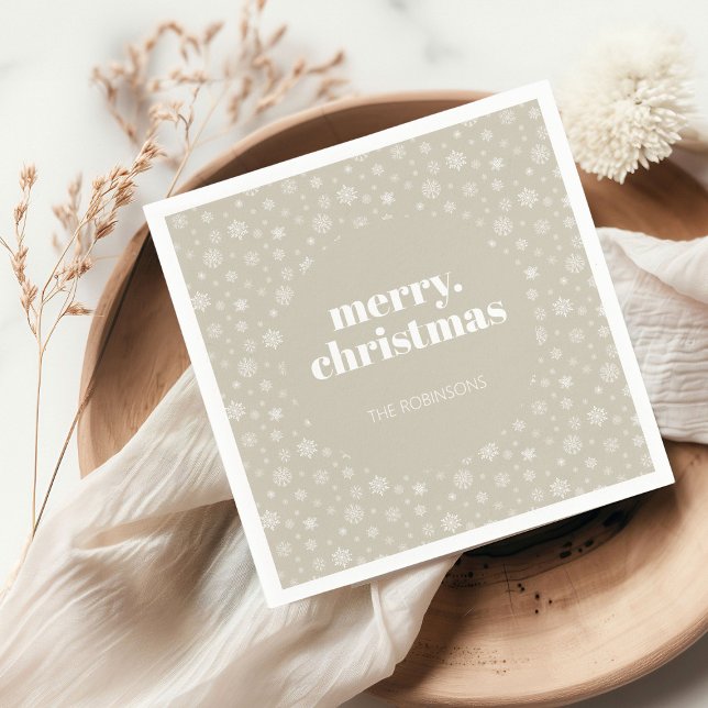 Servilleta De Papel Patrón de copo de nieve Beige de Feliz Navidad (Christmas holiday snowflake pattern napkin)