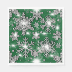 Servilleta De Papel Patrón de copo de nieve festivo verde plateado Pur