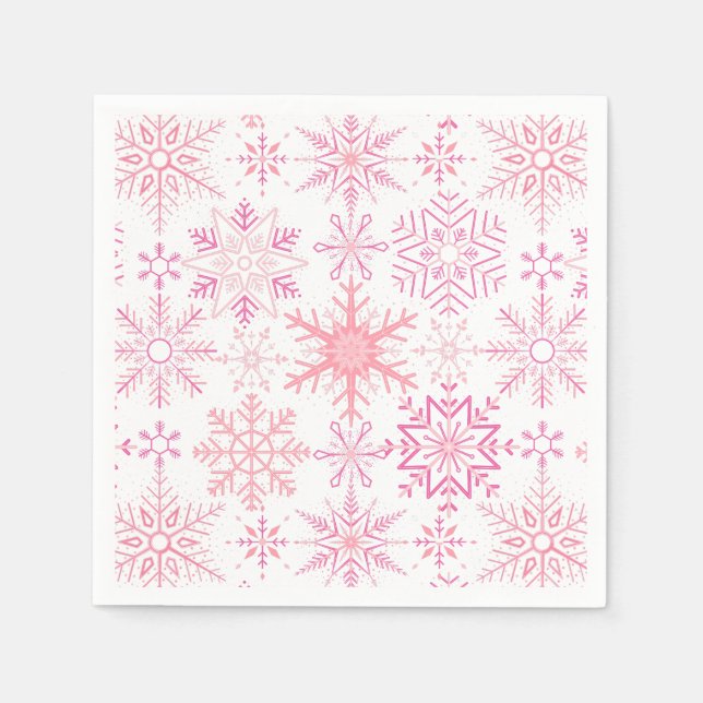 Servilleta De Papel Patrón de copo de nieve Rosa (Anverso)