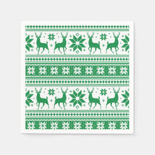 Servilleta De Papel Patrón de copo de nieve verde de ciervo de Navidad