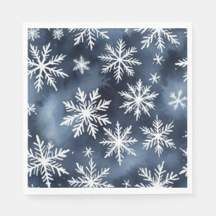Servilleta De Papel Patrón de copos de nieve en acuarela en azul marin