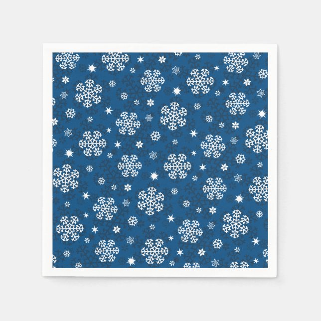 Servilleta De Papel Patrón de copos de nieve en azul (Anverso)