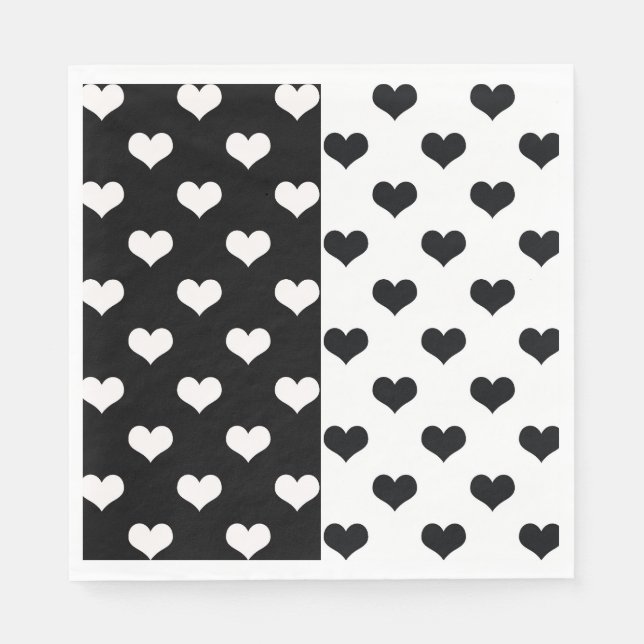 Servilleta De Papel Patrón de corazón de amor blanco negro (Anverso)