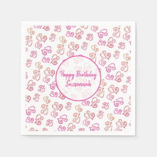 Servilleta De Papel Patrón de corazón naranja y rosa personalizado vin