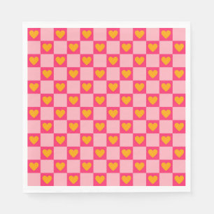 Servilleta De Papel Patrón de corazones a cuadros rosa rojo amarillo a