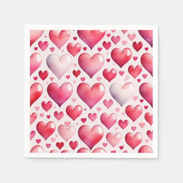Servilleta De Papel Patrón de corazones acuarela (Anverso)