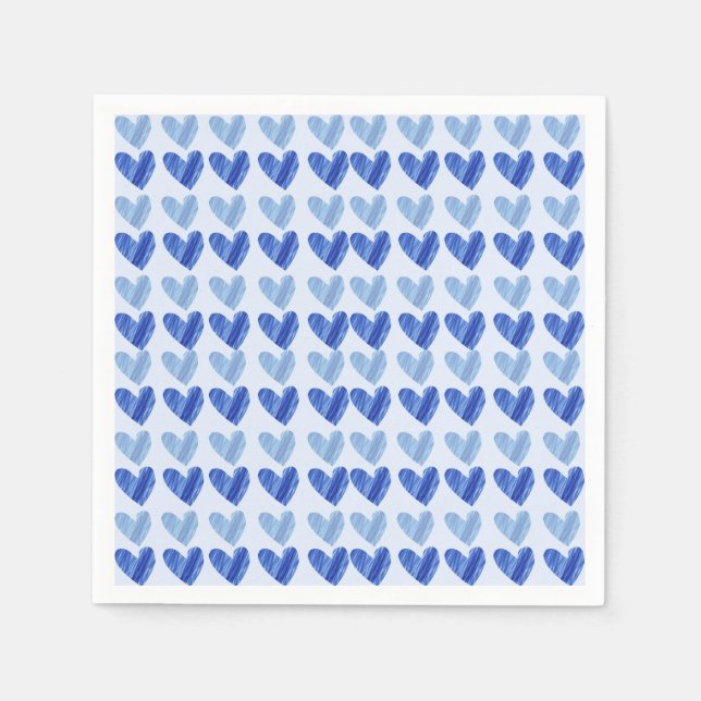 Servilleta De Papel Patrón de corazones azules (Anverso)