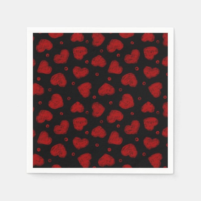 Servilleta De Papel patrón de Corazones Rojos y Negros (Anverso)