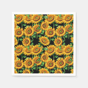 Servilleta De Papel Patrón de Cottagecore floral de girasol negro