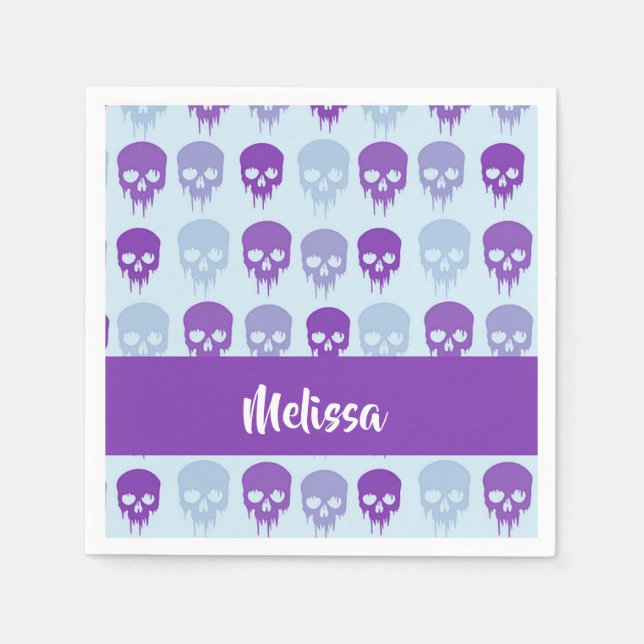 Servilleta De Papel Patrón de cráneo morado y azul (Anverso)