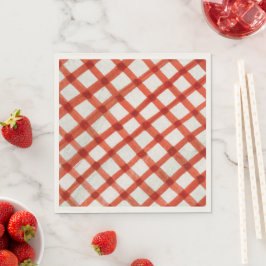 Servilleta De Papel Patrón de cuadros de gingham de acuarela roja pint