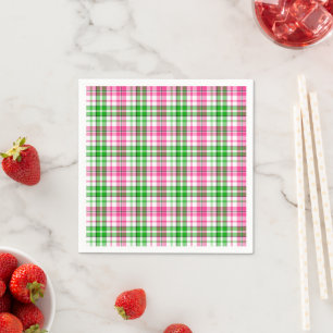Servilleta De Papel Patrón de cuadros escoceses rosa y verde sobre bla