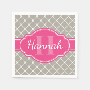 Servilleta De Papel Patrón de cuarzo blanco gris Monograma rosado