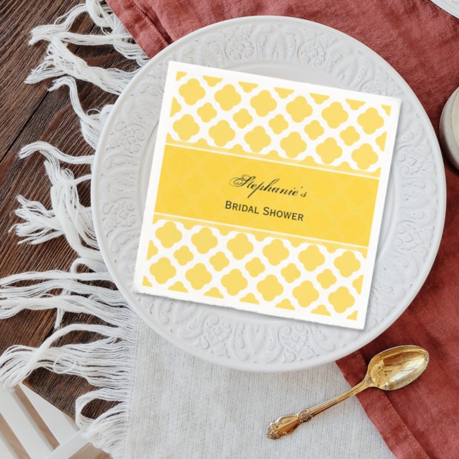 Servilleta De Papel Patrón de cuatrefoil blanco y amarillo limón Novia (Subido por el creador)