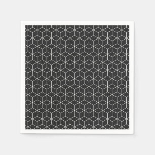 Servilleta De Papel Patrón de cubo geométrico blanco y negro