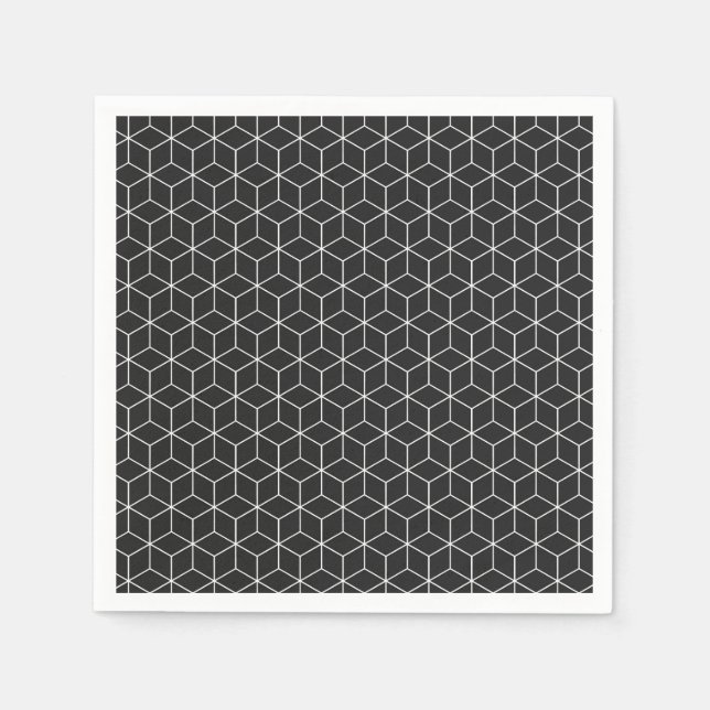 Servilleta De Papel Patrón de cubo geométrico blanco y negro (Anverso)