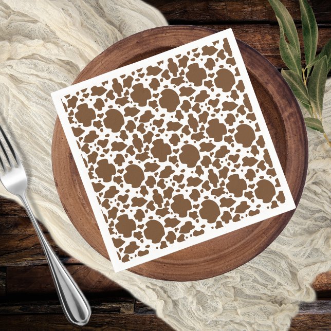 Servilleta De Papel Patrón de cuero de vaca falso con manchas marrones (Brown Cow Spots Faux Cowhide Pattern Paper Napkins)
