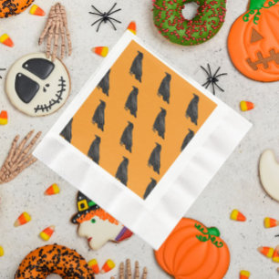 Servilleta De Papel Patrón de Cuervo Negro en Halloween Naranja