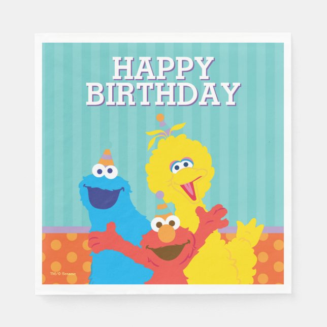 Servilleta De Papel Patrón de cumpleaños de Sesame Pals (Anverso)