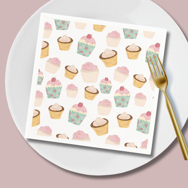 Servilleta De Papel Patrón de cupcake de cumpleaños de los chicas pequ (Cupcake pattern paper napkins - perfect for baby showers,  afternoon tea and girls birthday parties.)