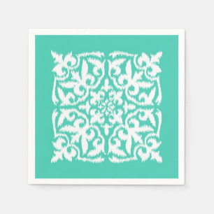Servilleta De Papel Patrón de damasco de Ikat - azul y blanco de pavo 