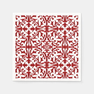 Servilleta De Papel Patrón de damasco de Ikat - rojo oscuro y blanco