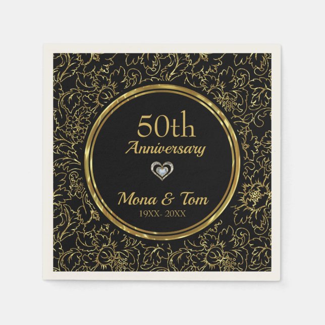 Servilleta De Papel Patrón de Damasco dorado floral (Anverso)