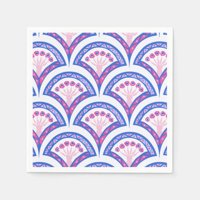 Servilleta De Papel patrón de damasco floral azul (Anverso)