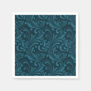 Servilleta De Papel Patrón de damasco floral azul verdoso oscuro