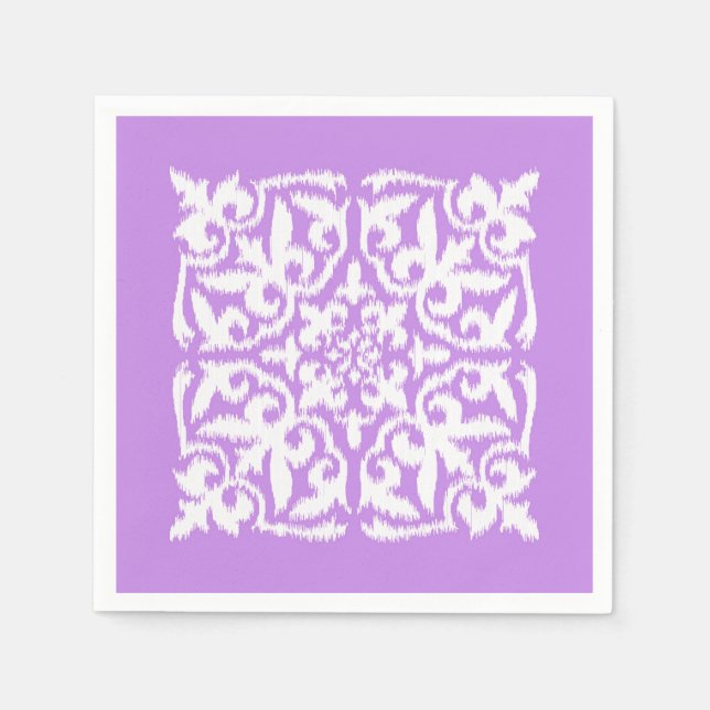 Servilleta De Papel Patrón de damasco ikat - lavanda y blanco (Anverso)