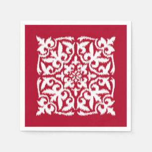 Servilleta De Papel patrón de damasco ikat - rojo oscuro y blanco